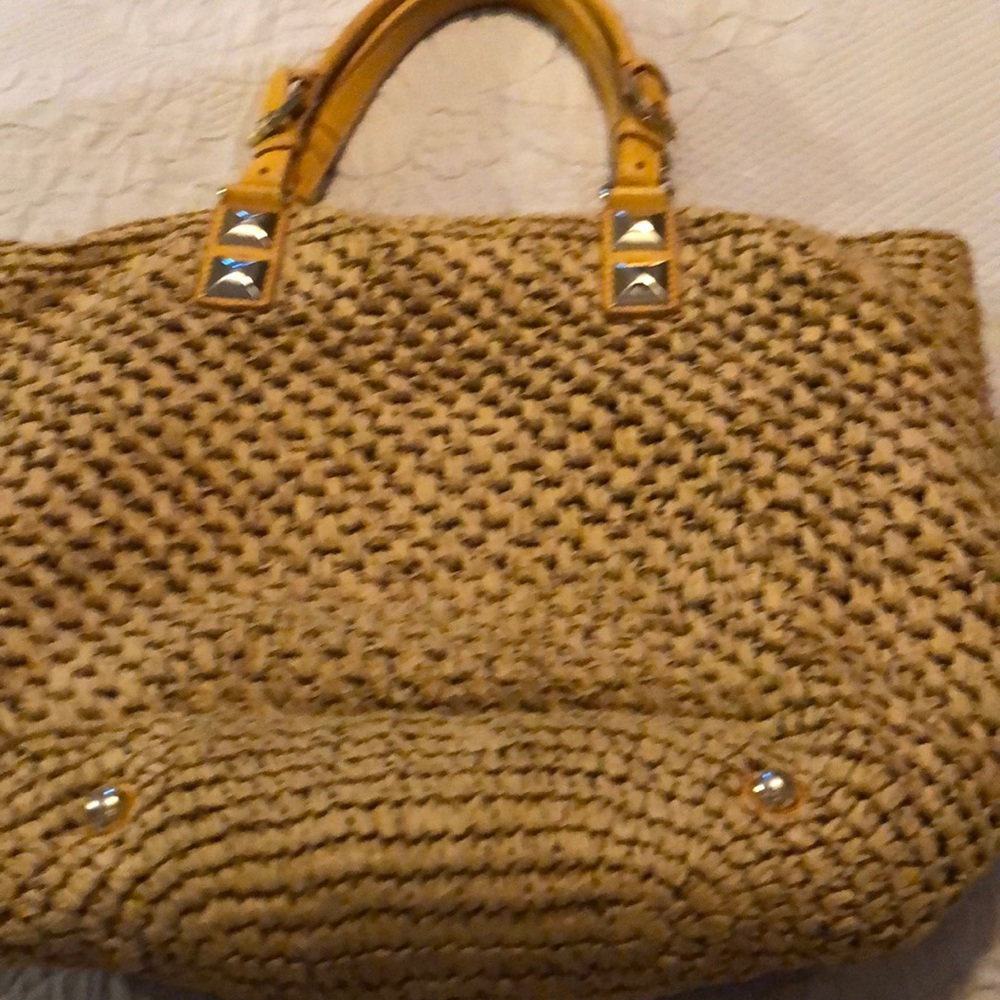 Michael Kors straw bag yellow gold accents